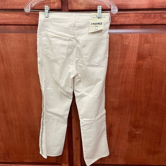 L'agence Nadia Jeans 24 High Rise Cropped Straight Stretch Pant Metallic Striped - Picture 12 of 15